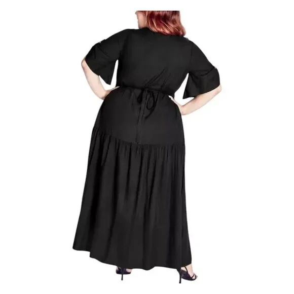 Avenue Black Maxi Dress Womens Size 4X Plus Size Short Sleeve - Picture 2 of 10